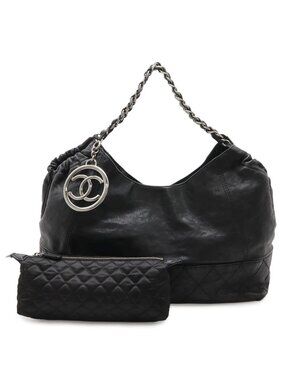 Chanel Cococabas CC Logo Shoulder Bag Chain Leather Black Silver